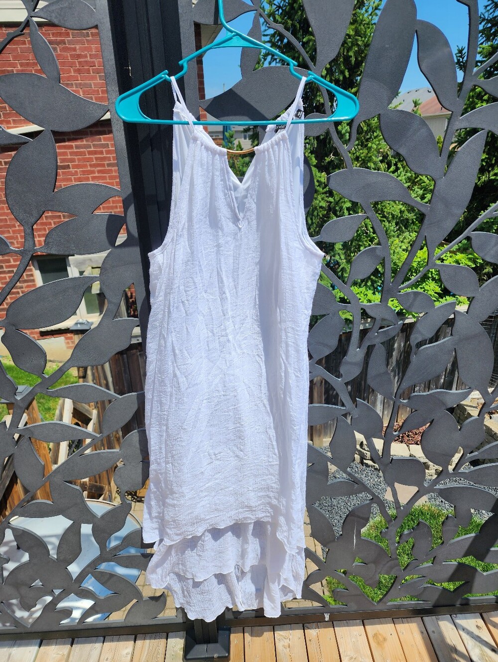 Vintage Mlle Gabrielle Large Textured Summer Maxi Dress Halter Neck Gold Detail